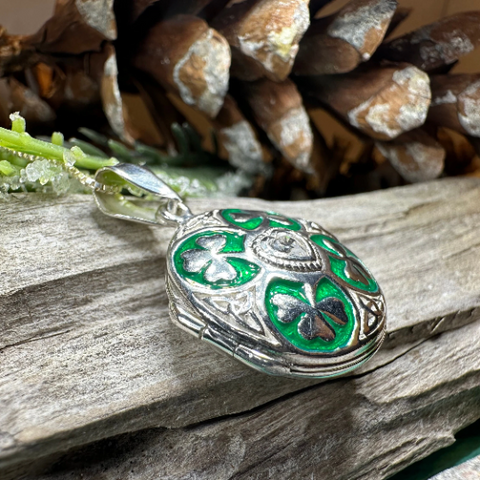 Load image into Gallery viewer, Irish Shamrock Locket Necklace in Sterling Silver