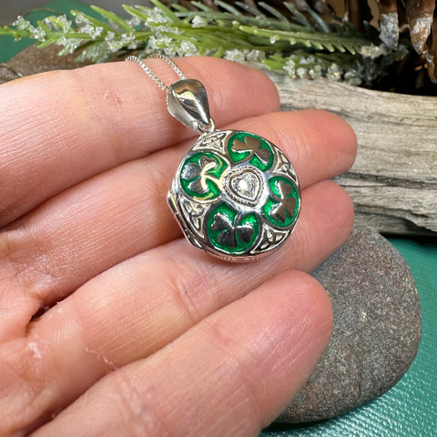 Load image into Gallery viewer, Irish Shamrock Locket Necklace in Sterling Silver