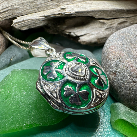 Load image into Gallery viewer, Irish Shamrock Locket Necklace in Sterling Silver