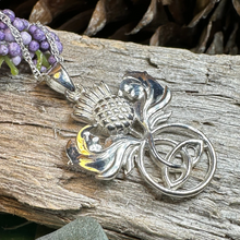 Load image into Gallery viewer, Scottish Thistle Trinity Knot Necklace