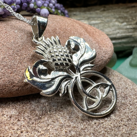 Load image into Gallery viewer, Scottish Thistle Trinity Knot Necklace