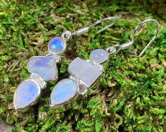 Triple Moon Earrings, Celtic Jewelry, Moonstone Jewelry, Scotland Jewelry, June Birthstone, Mom Gift, Anniversary Gift, Wife Gift, Aunt Gift