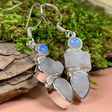 Load image into Gallery viewer, Triple Moon Earrings, Celtic Jewelry, Moonstone Jewelry, Scotland Jewelry, June Birthstone, Mom Gift, Anniversary Gift, Wife Gift, Aunt Gift
