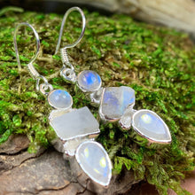 Load image into Gallery viewer, Triple Moon Earrings, Celtic Jewelry, Moonstone Jewelry, Scotland Jewelry, June Birthstone, Mom Gift, Anniversary Gift, Wife Gift, Aunt Gift