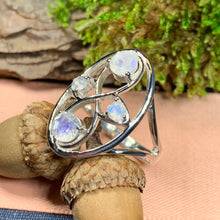 Load image into Gallery viewer, Moonstone Infinity Ring, Boho Ring, Statement Ring, Large Ring, Celtic Ring, Promise Ring, Anniversary Gift, Gothic Ring, Wife Ring