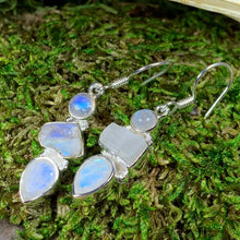 Load image into Gallery viewer, Triple Moon Earrings, Celtic Jewelry, Moonstone Jewelry, Scotland Jewelry, June Birthstone, Mom Gift, Anniversary Gift, Wife Gift, Aunt Gift