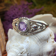 Load image into Gallery viewer, Celtic Ring, Silver Celtic Ring, Statement Ring, Boho Jewelry, Gemstone Ring, Anniversary Gift, Wiccan Jewelry, Birthstone Ring, Amethyst
