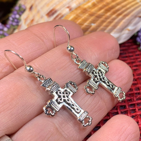 Load image into Gallery viewer, Celtic Cross Earrings in Sterling Silver