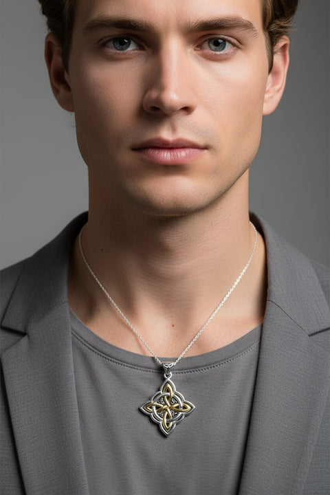 Load image into Gallery viewer, Classic Quaternary Knot Necklace in Sterling Silver