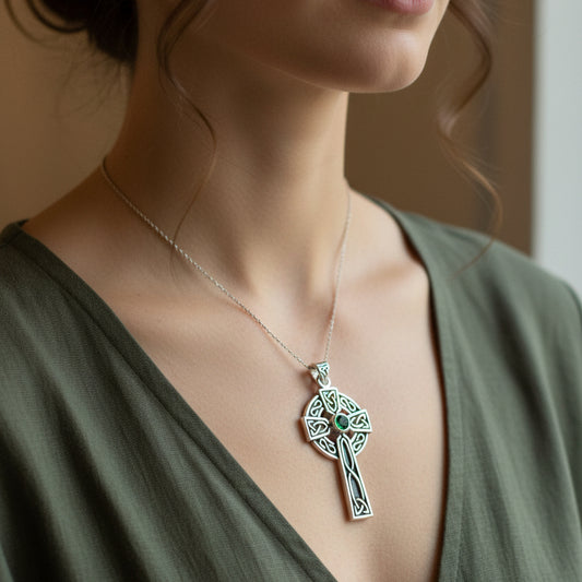 Emerald Celtic Cross Necklace