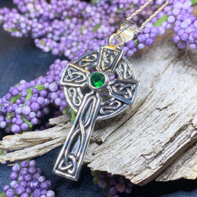 Load image into Gallery viewer, Emerald Celtic Cross Necklace