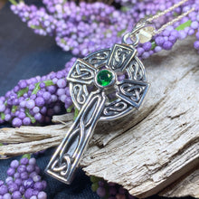 Load image into Gallery viewer, Emerald Celtic Cross Necklace