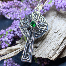 Load image into Gallery viewer, Emerald Celtic Cross Necklace