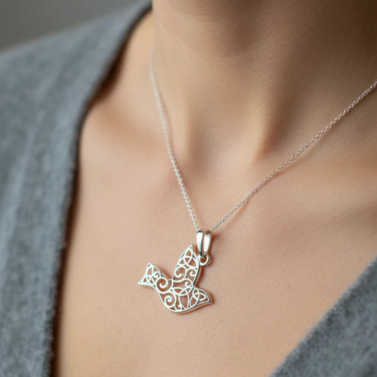 Trinity Knot Dove of Peace Necklace — view 2