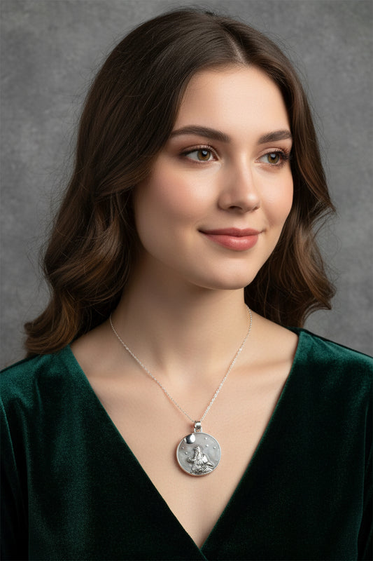 Midnight Moon Wolf Necklace