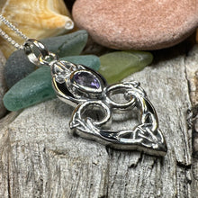 Load image into Gallery viewer, Celtic Knot Necklace, Celtic Pendant, Irish Jewelry, Norse Jewelry, Trinity Knot Jewelry, Garnet Wiccan Jewelry, Sterling Silver, Wife Gift