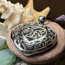 Load image into Gallery viewer, Heart Necklace, Celtic Pendant, Irish Jewelry, Silver Heart Jewelry, Trinity Knot Jewelry, Mom Gift, Anniversary Gift, Scotland Jewelry