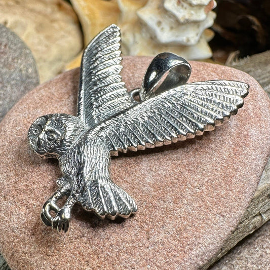 Midnight Flight Owl Necklace in Sterling Silver