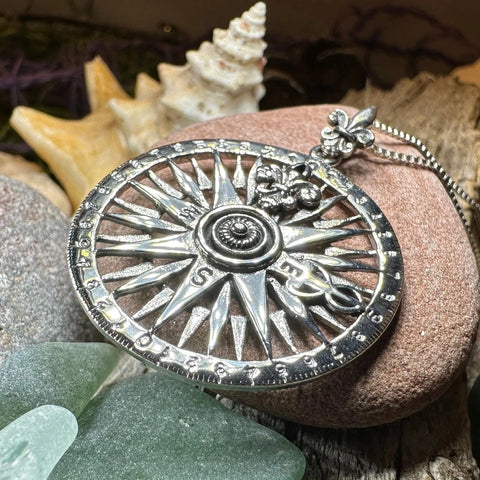 Load image into Gallery viewer, Wonderful Journey Compass Necklace in Sterling Silver