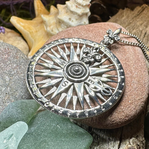 Load image into Gallery viewer, Wonderful Journey Compass Necklace in Sterling Silver