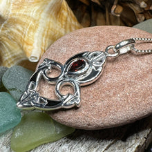 Load image into Gallery viewer, Celtic Knot Necklace, Celtic Pendant, Irish Jewelry, Norse Jewelry, Trinity Knot Jewelry, Garnet Wiccan Jewelry, Sterling Silver, Wife Gift