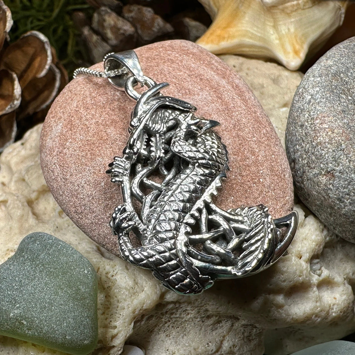Aevnass Celtic Dragon Moon Necklace in Sterling Silver — view 10