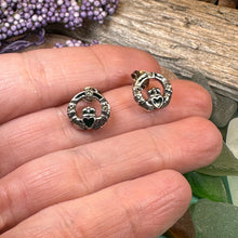 Load image into Gallery viewer, Claddagh Stud Earrings, Celtic Jewelry, Irish Jewelry, Celtic Knot Jewelry, Heart Jewelry, Anniversary Gift, Graduation Gift, Mom Gift