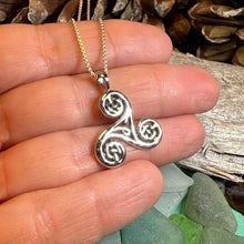 Load image into Gallery viewer, Triple Spiral Necklace, Celtic Jewelry, Irish Pendant, Celtic Spiral Pendant, Norse Jewelry, Sterling Silver, Pagan Jewelry, Scottish Gift