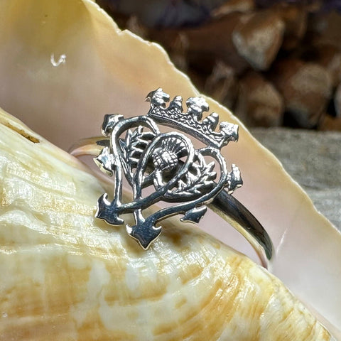 Load image into Gallery viewer, Luckenbooth Ring, Outlander Jewelry, Thistle Ring, Scotland Jewelry, Bridal Jewelry, Sterling Silver, Heart Ring, Promise Ring, Wife Gift