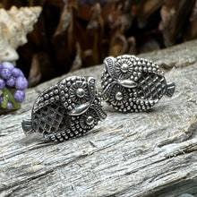 Load image into Gallery viewer, Owl Stud Earrings, Barn Owl Earrings, Silver Post Earrings, Norse Jewelry, Owl Gift, Nature Jewelry, Bird Lover Gift, Girl's Pagan Earrings