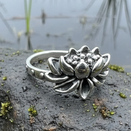 Load image into Gallery viewer, First Bloom Lotus Ring in Sterling Silver