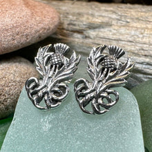 Load image into Gallery viewer, Thistle Earrings, Flower Jewelry, Scotland Jewelry, Celtic Jewelry, Graduation Gift, Anniversary Gift, Silver Stud Earrings, Post Earrings
