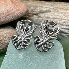 Load image into Gallery viewer, Thistle Earrings, Flower Jewelry, Scotland Jewelry, Celtic Jewelry, Graduation Gift, Anniversary Gift, Silver Stud Earrings, Post Earrings