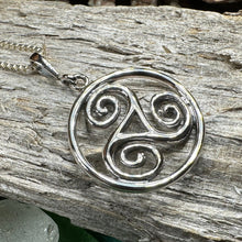 Load image into Gallery viewer, Celtic Spiral Necklace, Celtic Pendant, Irish Jewelry, Triple Spiral Pendant, Girlfriend Gift, Druid Necklace, Wiccan Jewelry, Triskel Gift