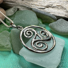 Load image into Gallery viewer, Celtic Spiral Necklace, Celtic Pendant, Irish Jewelry, Triple Spiral Pendant, Girlfriend Gift, Druid Necklace, Wiccan Jewelry, Triskel Gift