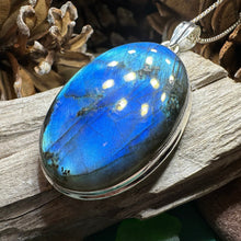 Load image into Gallery viewer, Celtic Night Necklace, Blue Labradorite Pendant, Celtic Jewelry, Anniversary Gift, Silver Wiccan Jewelry, Mom Gift, Large Oval Pendant