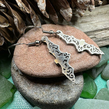 Load image into Gallery viewer, Gothic Bat Earrings, Celtic Jewelry, Pewter Bat Earrings, Victorian Earrings, Friendship Gift, Halloween Gift, Witch Jewelry, EA Poe Gift