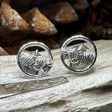 Load image into Gallery viewer, Highland Cow Earrings, Scotland Jewelry, Hairy Coo Gift, Animal Jewelry, Thistle Jewelry, Anniversary Gift, Scottish Gifts, Nature Jewelry
