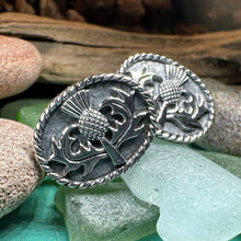 Load image into Gallery viewer, Thistle Cuff Links, Scotland Jewelry, Celtic Jewelry, Dad Gift, Bagpiper Gift, Groom Gift, Best Man Gift, Boyfriend Gift, Husband Gift