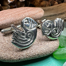 Load image into Gallery viewer, Puffin Cuff Links, Scotland Jewelry, Pewter Cufflinks, Men's Celtic Jewelry, Bird Jewelry, Girlfriend Gift, Anniversary Gift, Scottish Gift