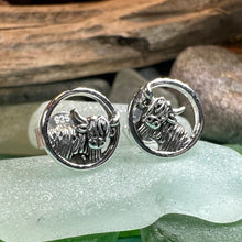 Load image into Gallery viewer, Highland Cow Earrings, Scotland Jewelry, Hairy Coo Gift, Animal Jewelry, Thistle Jewelry, Anniversary Gift, Scottish Gifts, Nature Jewelry