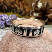Load image into Gallery viewer, Shamrock Ring, Celtic Band Ring, Irish Jewelry, Clover Jewelry, Ireland Gift, Irish Dance Gift, Anniversary Gift, Wedding Band