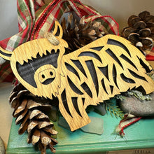 Load image into Gallery viewer, Highland Cow Ornament, Christmas Ornament, Scotland Gift, Scottish Cow, Tartan Gift, Christmas Tree Ornament, Holiday Gift, Oak Wood Plaque