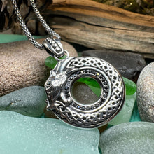 Load image into Gallery viewer, Celtic Dragon Necklace, Silver Celtic Pendant, Scottish Jewelry, Scotland Pendant, Celtic Knot Jewelry, Norse Jewelry, Men's Viking Jewelry