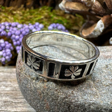 Load image into Gallery viewer, Shamrock Ring, Celtic Band Ring, Irish Jewelry, Clover Jewelry, Ireland Gift, Irish Dance Gift, Anniversary Gift, Wedding Band