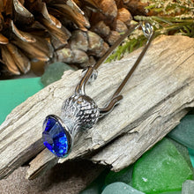 Load image into Gallery viewer, Thistle Kilt Pin, Celtic Jewelry, Scotland Jewelry, Mom Gift, Anniversary Gift, Scotland Brooch, Wiccan Jewelry, Tartan Pin, Shawl Pin