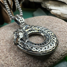 Load image into Gallery viewer, Celtic Dragon Necklace, Silver Celtic Pendant, Scottish Jewelry, Scotland Pendant, Celtic Knot Jewelry, Norse Jewelry, Men's Viking Jewelry