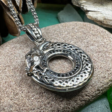 Load image into Gallery viewer, Celtic Dragon Necklace, Silver Celtic Pendant, Scottish Jewelry, Scotland Pendant, Celtic Knot Jewelry, Norse Jewelry, Men's Viking Jewelry