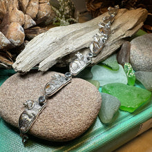 Load image into Gallery viewer, Cat Bracelet, Celtic Jewelry, Sitting Cat Bracelet, Nature Jewelry, Animal Bracelet, Blue Topaz Gift, Silver Wife Gift, Silver Link Bracelet