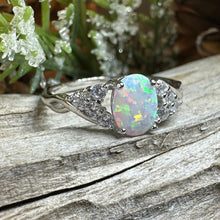 Load image into Gallery viewer, Opal Celtic Ring, Celtic Ring, Opal Engagement Ring, Silver Opal Ring, Anniversary Gift, Cocktail Ring, Birthstone Ring, Wife Gift, Mom Gift